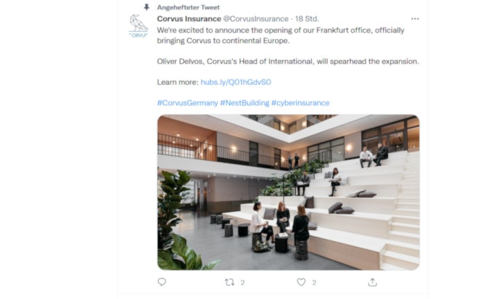 Corvus-Mitteilung auf Twitter: Neues Büro in Frankfurt