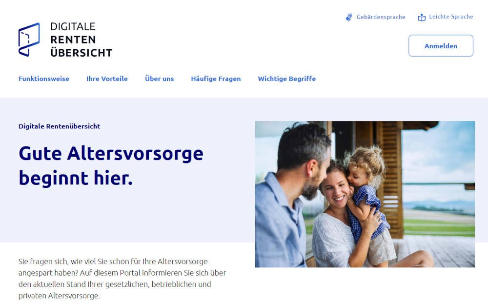 Startseite der Digitalen Rentenübersicht