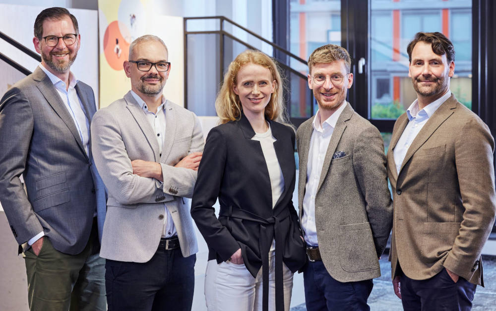Managementteam für Roland Schutzbrief und Assistance (v.l.): Sebastian Lütje, Oliver Fischer, Johanna Metker, Christopher Büchel, Roland Quinten