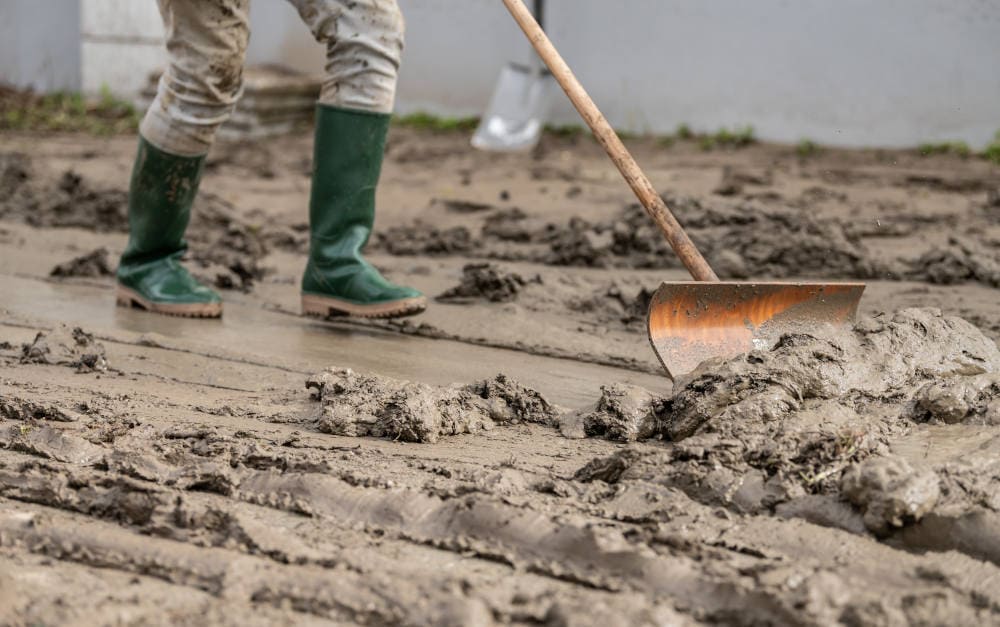 Aufräumarbeiten in Bisingen (Baden-Württemberg) nach einem Unwetter am 2. Mai 2024