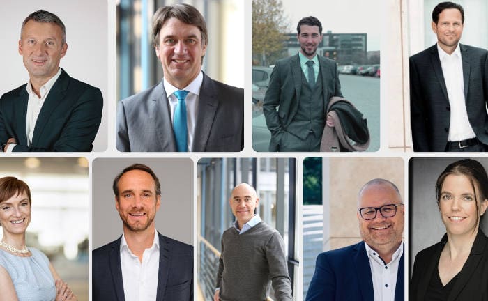 Das neue Management-Team der Barmenia-Gothaer: Michael Albrecht, Thomas Berg, Fynn Monshausen, Patrick Vehoff, Martina Faßbender, Thomas Heindl, Friedrich Pautasso, Heiko Scholz, Claudia Venzke (v.l., jeweils erste und zweite Reihe)