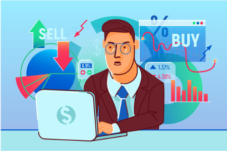 Illustration mit Fondsmanager vor seinem Rechner Quelle: Freepik