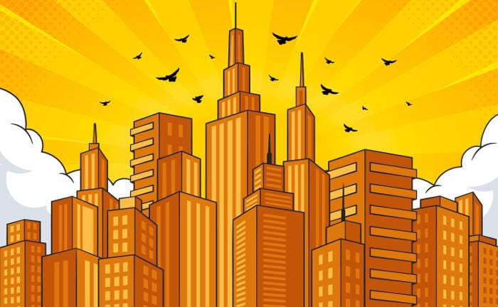 Zeichnung einer Skyline: In wirtschaftlich erfolgreichen Metropolen ist es am teuersten, Wohneigentum zu kaufen, weil die Immobilienpreise wesentlich höher als die durchschnittlichen Bruttogehälter sind.