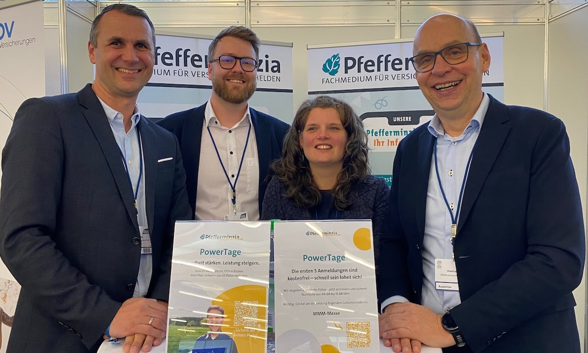 Jan Roß, Alexander Grund, Barbara Bocks und Matthias Heß (v.l.) von Pfefferminzia waren auf der MMM-Messe 2025 unterwegs.