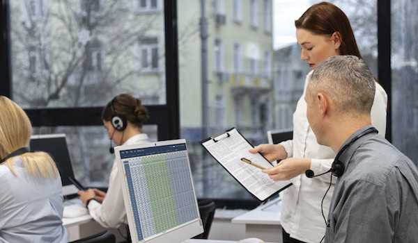 Kollegin und Kollege tauschen sich über Daten aus Foto: Freepik