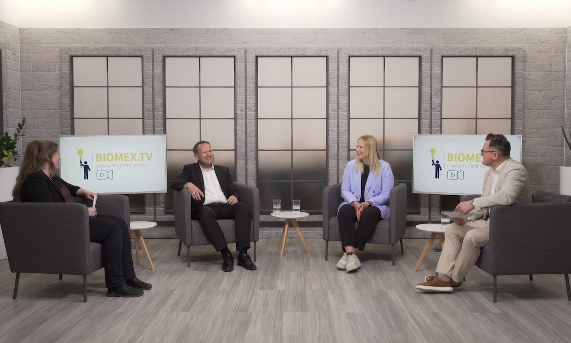 Die Talk-Teilnehmer der 13. Folge von Biomex.TV (v.r.): Christian Schwalb, Izabela Rupprechter, Jens Patze und Karen Schmidt.