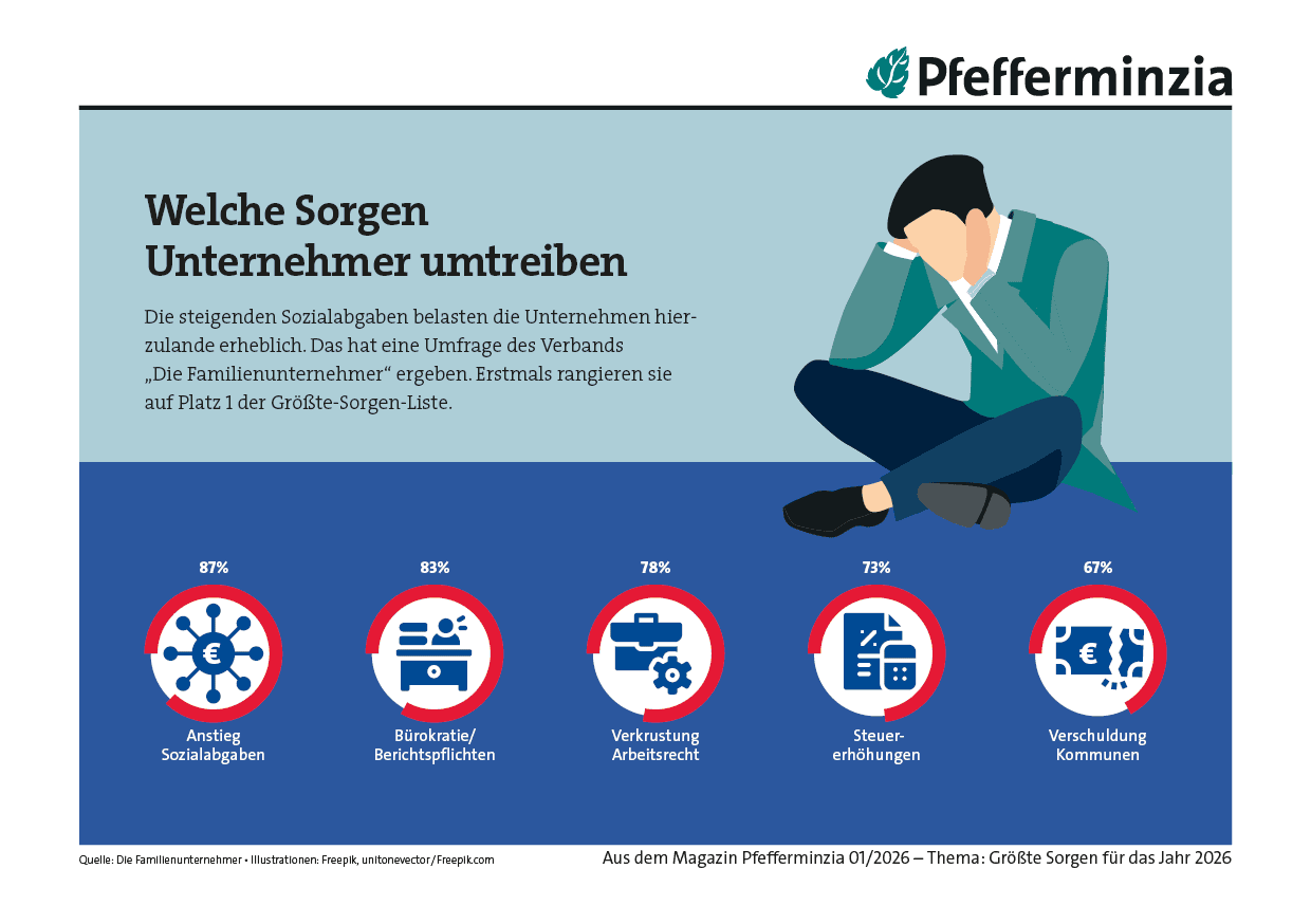 Unternehmer, die Sorgen um Steuerbelastung und soziale Abgaben haben.