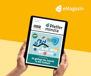 Digitale Ausgabe von Pfefferminzia auf Tablet, Finanz- und Wirtschaftsthemen.